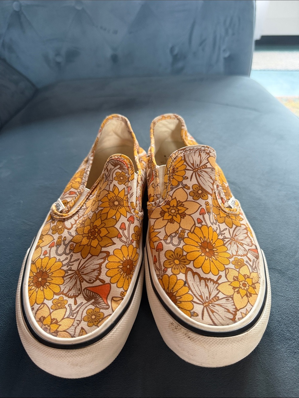 Vans Kids Yellow Floral Slip-On Sneakers